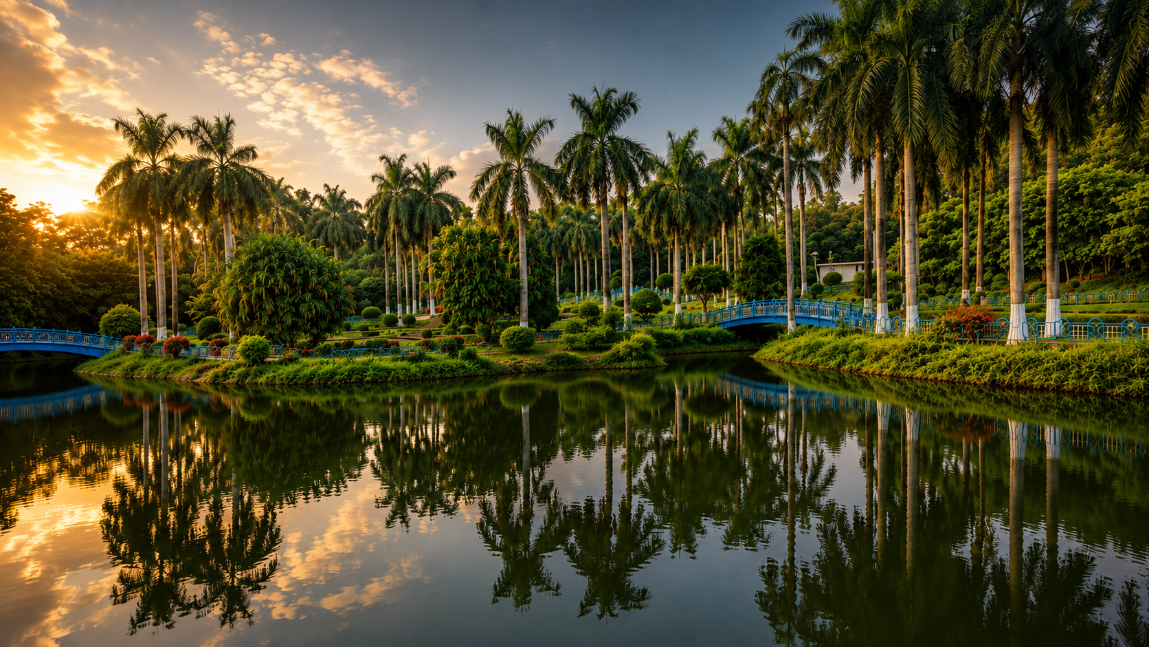City Park & Artificial Lake evening sunset view